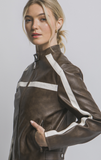 Brown Stripe Faux Leather Jacket