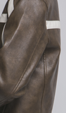 Brown Stripe Faux Leather Jacket
