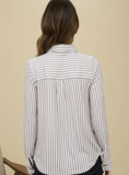 Mocha Stripe Long Sleeve Button Down Top
