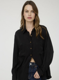 Curvy Black Button Down Long Sleeve Top