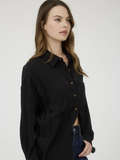 Curvy Black Button Down Long Sleeve Top