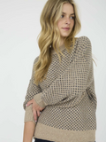 Khaki Mini Jacquard Crew Neck Long Sleeve Knit Sweater