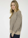 Khaki Mini Jacquard Crew Neck Long Sleeve Knit Sweater