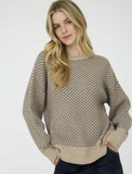 Khaki Mini Jacquard Crew Neck Long Sleeve Knit Sweater