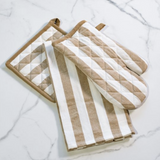 Beige Stripe Oven Mitt/pot Holder/towel Set