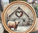8" Round Valentine Highland Barn Art