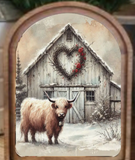 Arch Top Valentine Highland Barn Framed Art | 8.25x11"