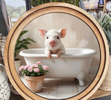 8" Round Pig In The Tub Art