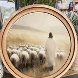 8" Round Jesus Sheep Art