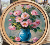 FINAL SALE - 8" Round Vintage Roses Art
