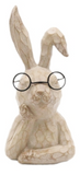 Tan Resin Thinking Bunny With Glasses