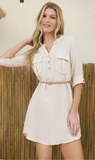 3/4 Sleeve Belted Mini Dress