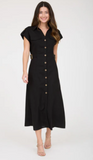 Side Adjustable Strap Detail Linen Midi Shirt Dress