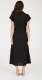 Side Adjustable Strap Detail Linen Midi Shirt Dress