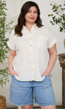Curvy Stripe Extended Shoulder Collared Shirt