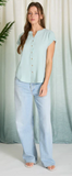 Cuffed Sleeve Button Down Lightweight Top