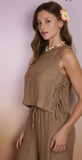 Textured Side Tie Sleeveless Crop Top
