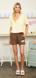 V Neck Short Sleeve Side Slit Ribbed Knit Top