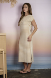 Stripe Henley Short Sleeve Knit Midi Dress