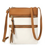 Vegan Leather Triple Zipper Crossbody Shoulder Bag
