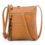 Vegan Leather Triple Zipper Crossbody Shoulder Bag