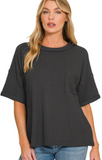 Raised Rib Short Sleeve Front Pocket Top