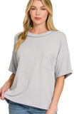 Raised Rib Short Sleeve Front Pocket Top