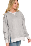 Fleece Acid Washed Contrast Trim Pullover