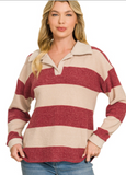 Brushed Striped Hacci Collared Sweater