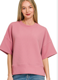 Ribbed Round Neck Waist Banded Tee Shirts