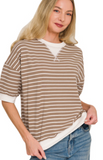 Striped Rib Banded Pullover
