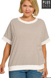 Curvy Stripe Contrast Trim Rib Banded Top