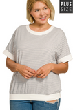 Curvy Stripe Contrast Trim Rib Banded Top