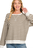Striped Rib Banded Pullover