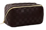Vegan Leather Checkered Makeup Bag