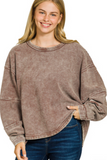 Acid Washed Double Ribbed Exposed-seam Pullover
