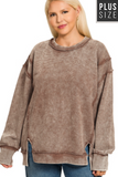 Plus Acid Washed Double Ribbed Exposed-seam Pullover