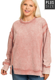 Plus Acid Washed Double Ribbed Exposed-seam Pullover