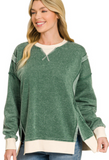 Fleece Acid Washed Contrast Trim Pullover