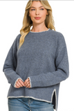 Wool Blend Stitch Detailed Hi-low Sweater