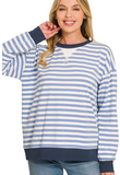 Striped Rib Banded Long Sleeve Pullover