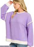 Brushed Melange Hacci Contrast Trim Sweater