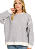 Brushed Melange Hacci Contrast Trim Sweater