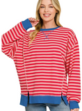 French Terry Striped Long Sleeve Pullover
