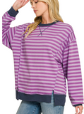 French Terry Striped Long Sleeve Pullover
