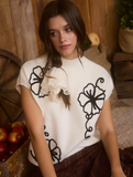 Mock Neck Floral Trim