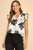 V Neck Ruffled Detail Top