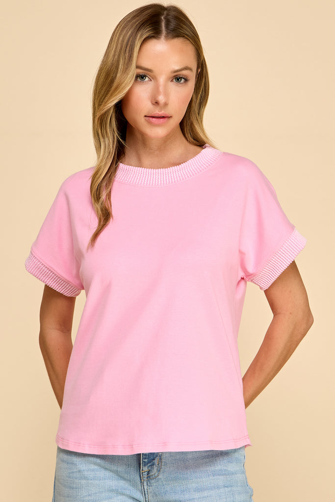 Ribbed Colar And Sleeve Top