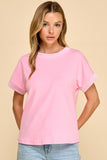 Ribbed Colar And Sleeve Top