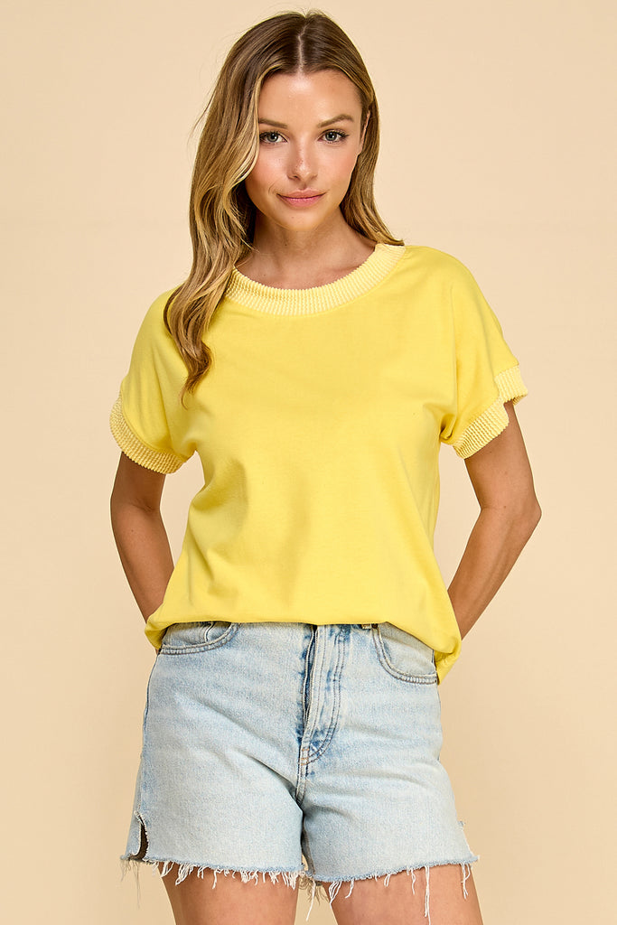 Ribbed Colar And Sleeve Top